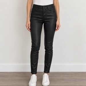Black Skinny Jeans High Waisted Faux Leather Look S Grunge Minimalist Sleek Moto